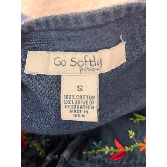 Go Softly Patio Retro Denim Dress with Floral Embroidery Size Small 100% Cotton - Picture 10 of 10